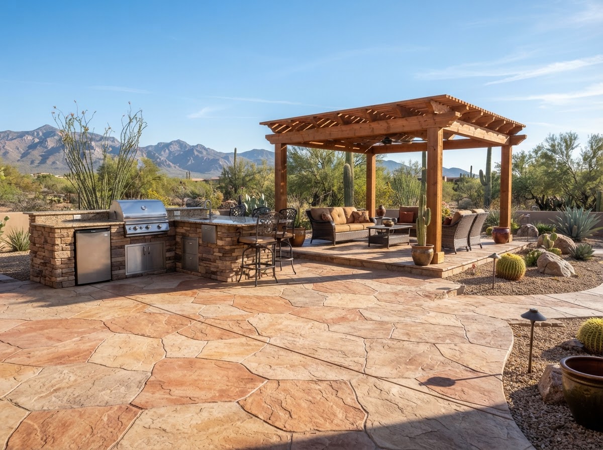 Concrete Patio craftsmanship detail showing construction quality in Catalina Foothills, AZ