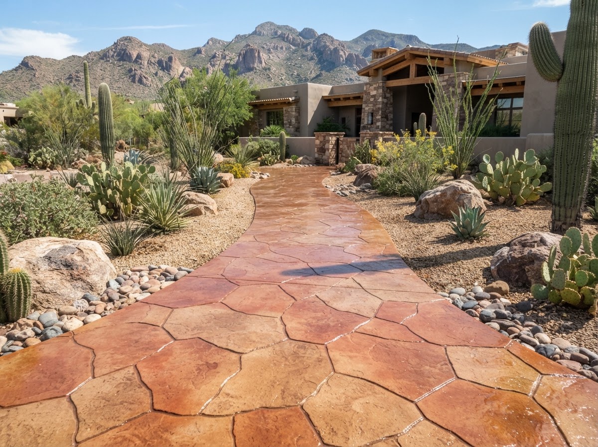 Stamped Concrete installed by Catalina Foothills concrete contractors in Tucson, AZ
