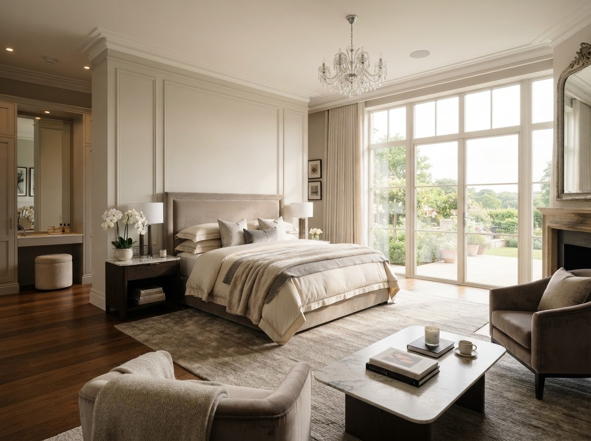Luxury master bedroom with soft natural light