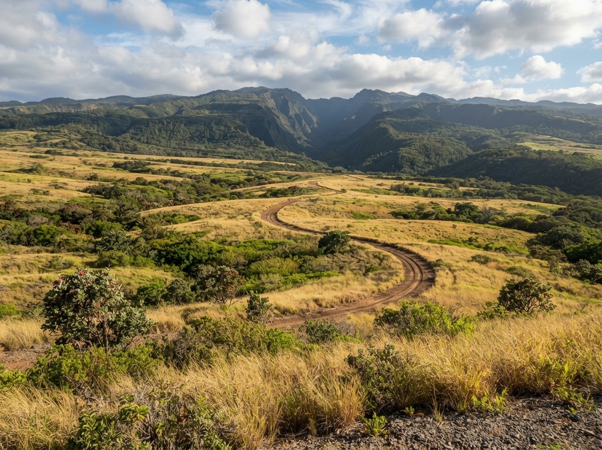Molokaʻi ranch grassland with firebreak and managed native vegetation