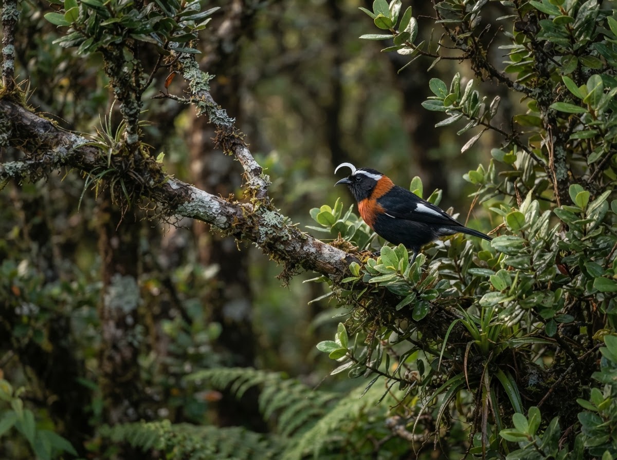 Native Hawaiian forest habitat on a koa tree branch on Molokaʻi