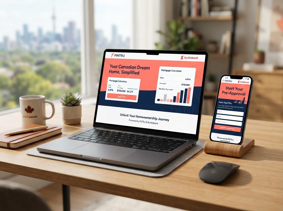 A laptop and smartphone showing a co-branded mortgage landing page