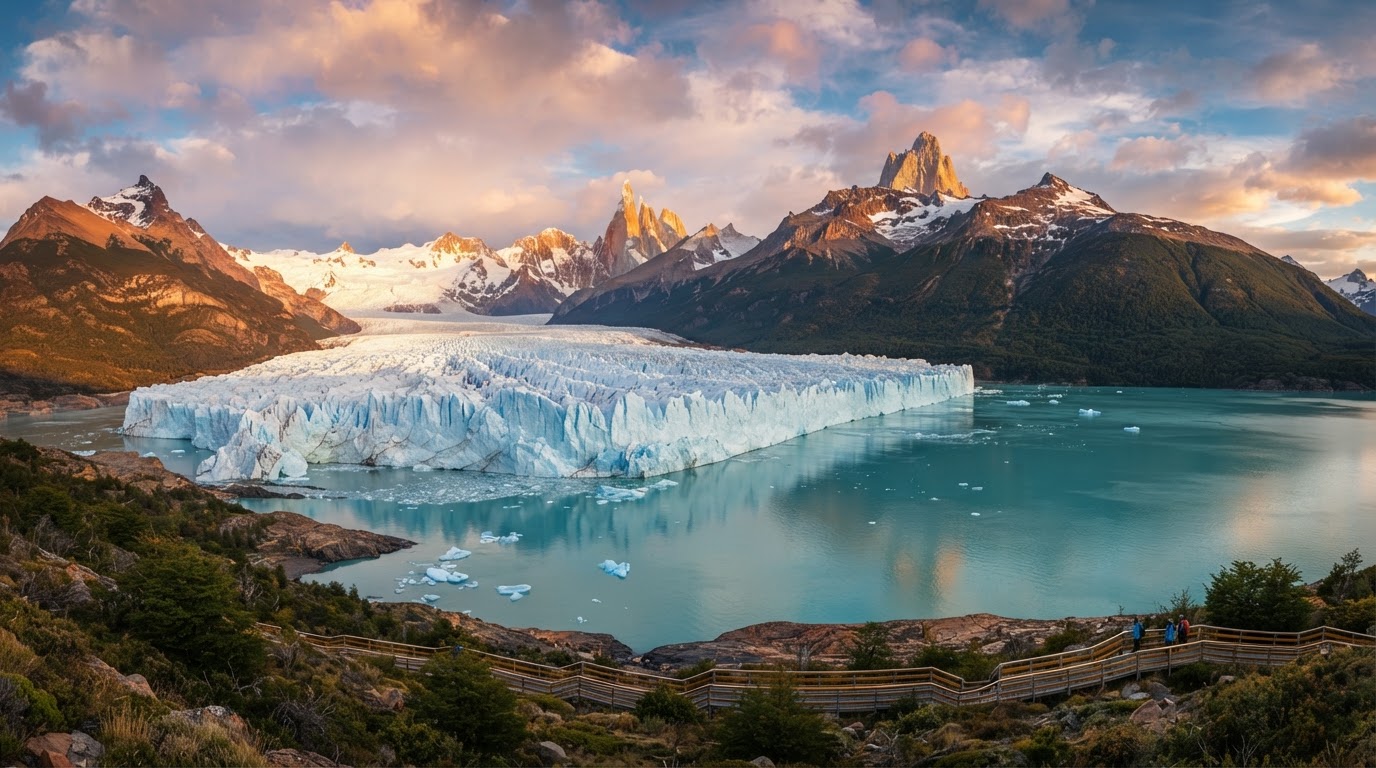 Paisaje panorámico de Argentina: Patagonia, glaciares y montañas