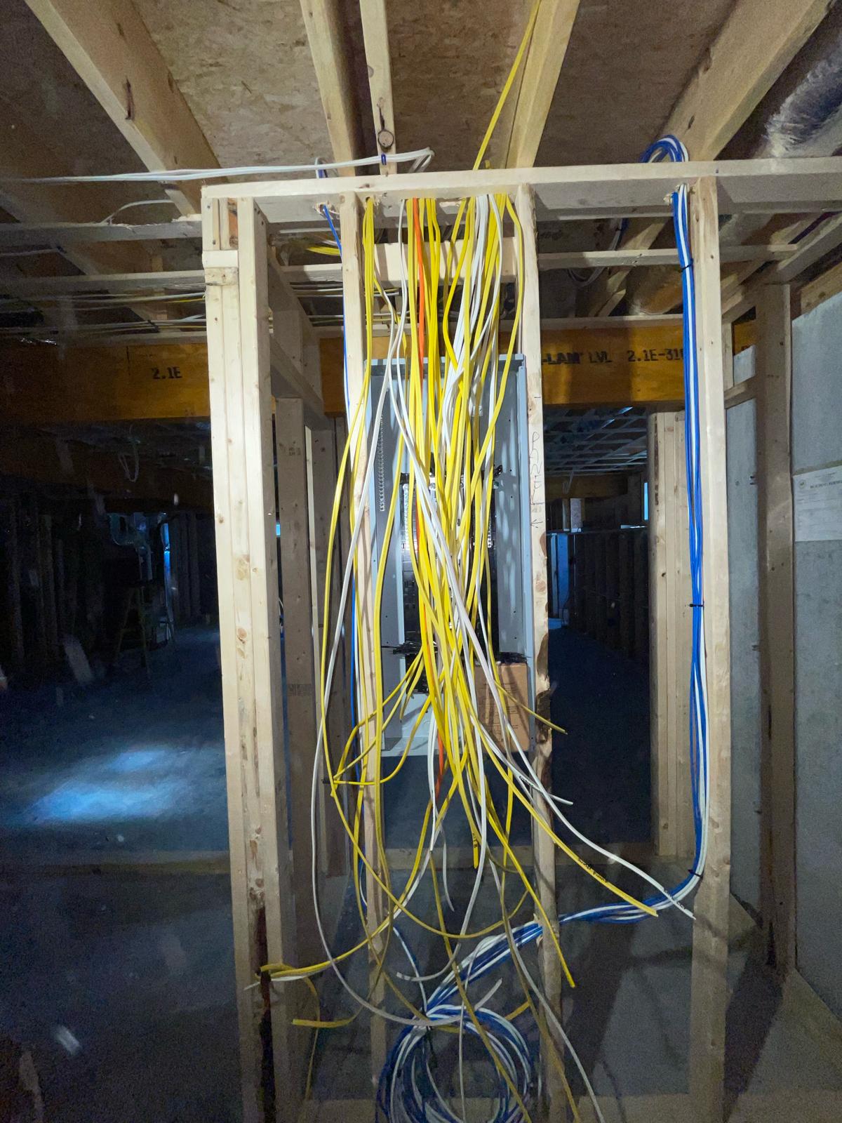 Electrical panel home-run wiring and circuit rough-in installed by Prime Light Electric LLC in Shrewsbury MA