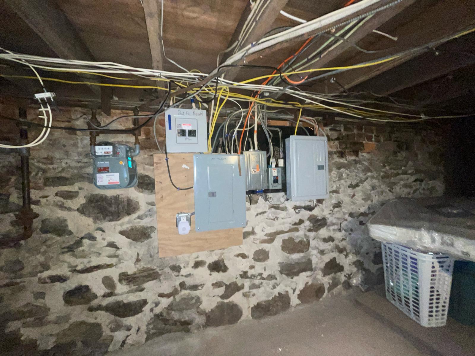 Multi-family residential basement electrical service evaluation in Worcester MA by Prime Light Electric LLC