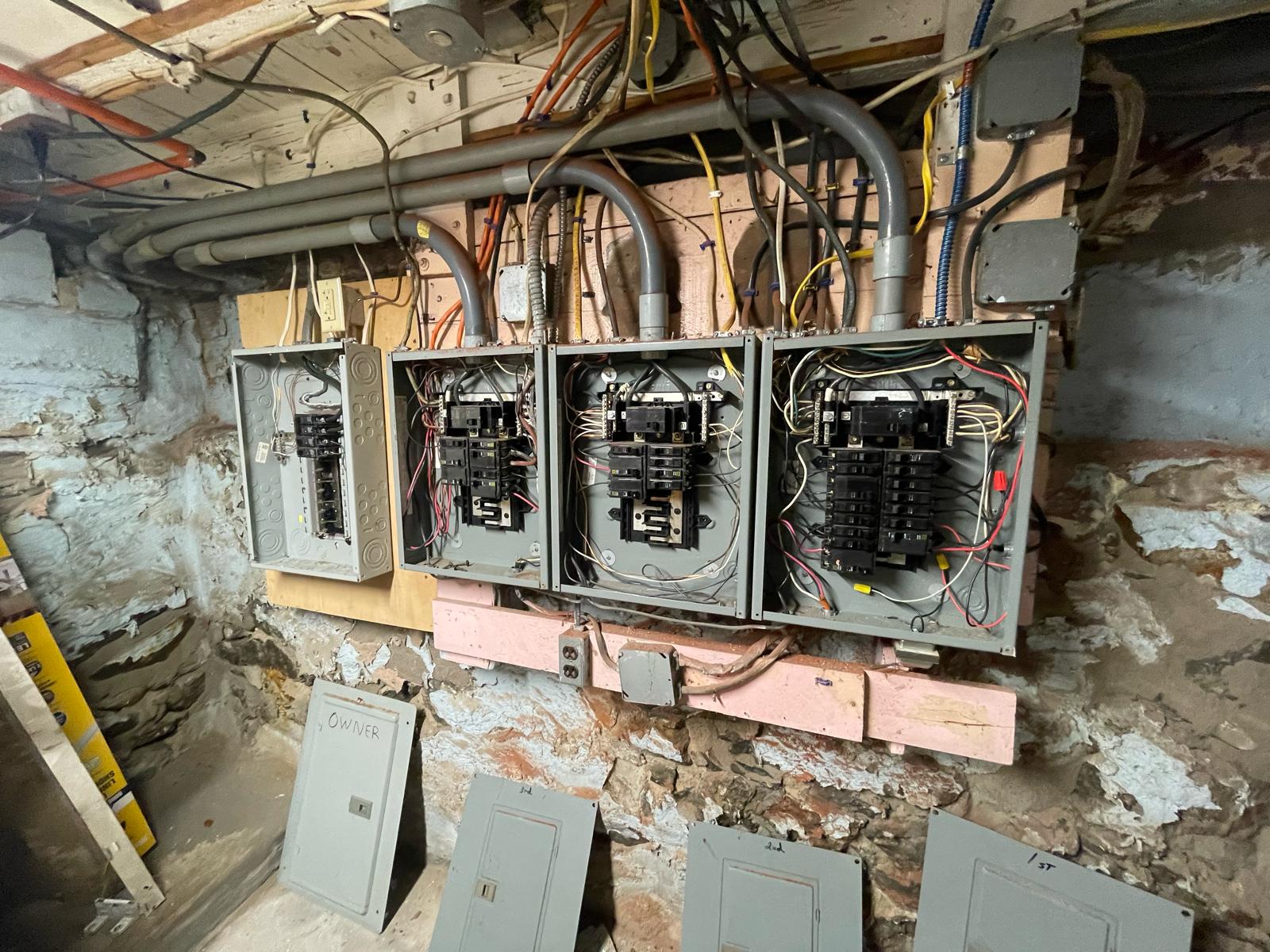 Multi-family basement electrical service panel inspection and load center diagnostic by Prime Light Electric LLC in Worcester MA