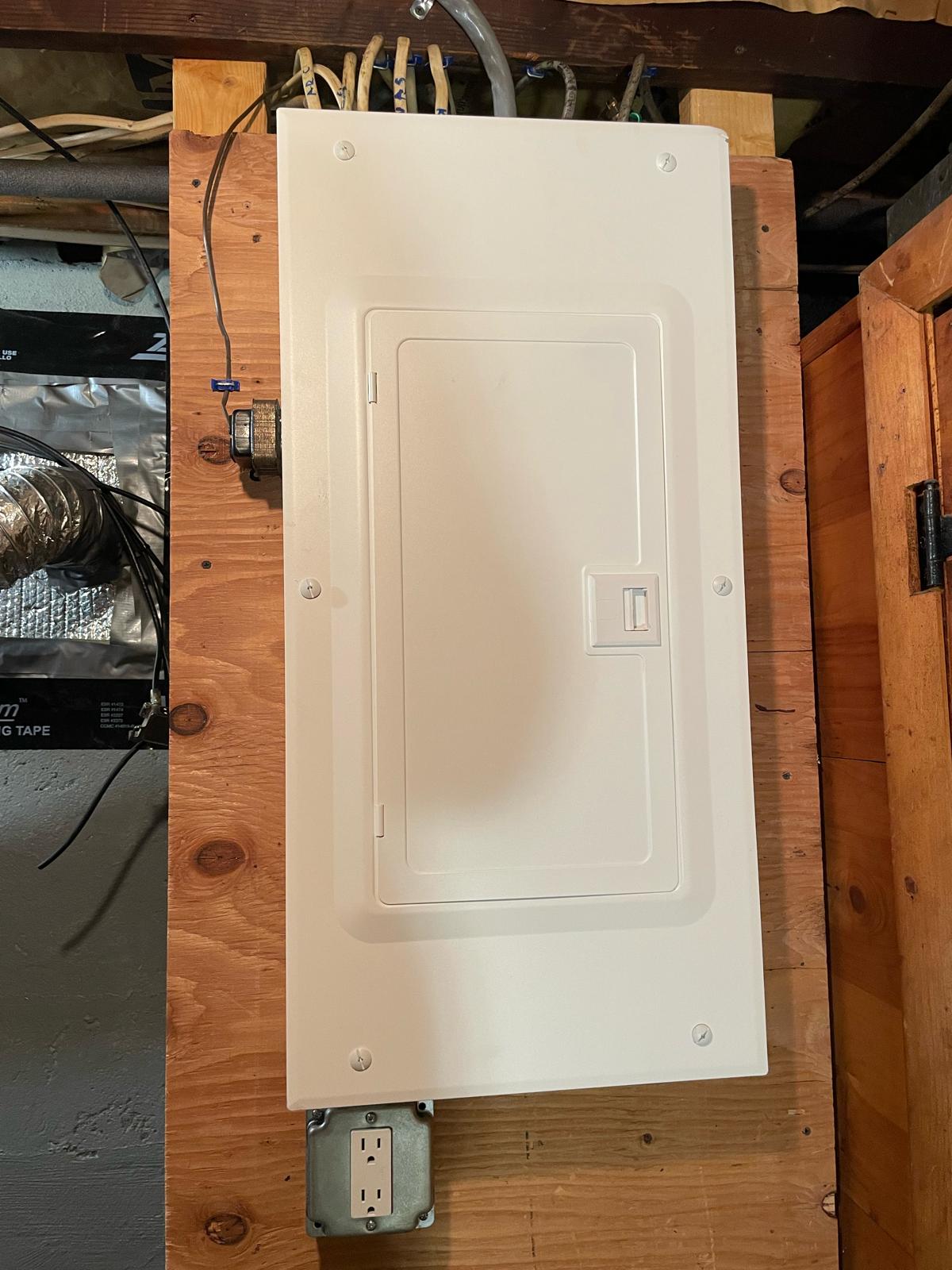 Mounted finished electrical subpanel and convenience duplex receptacle by Prime Light Electric LLC in Millbury MA