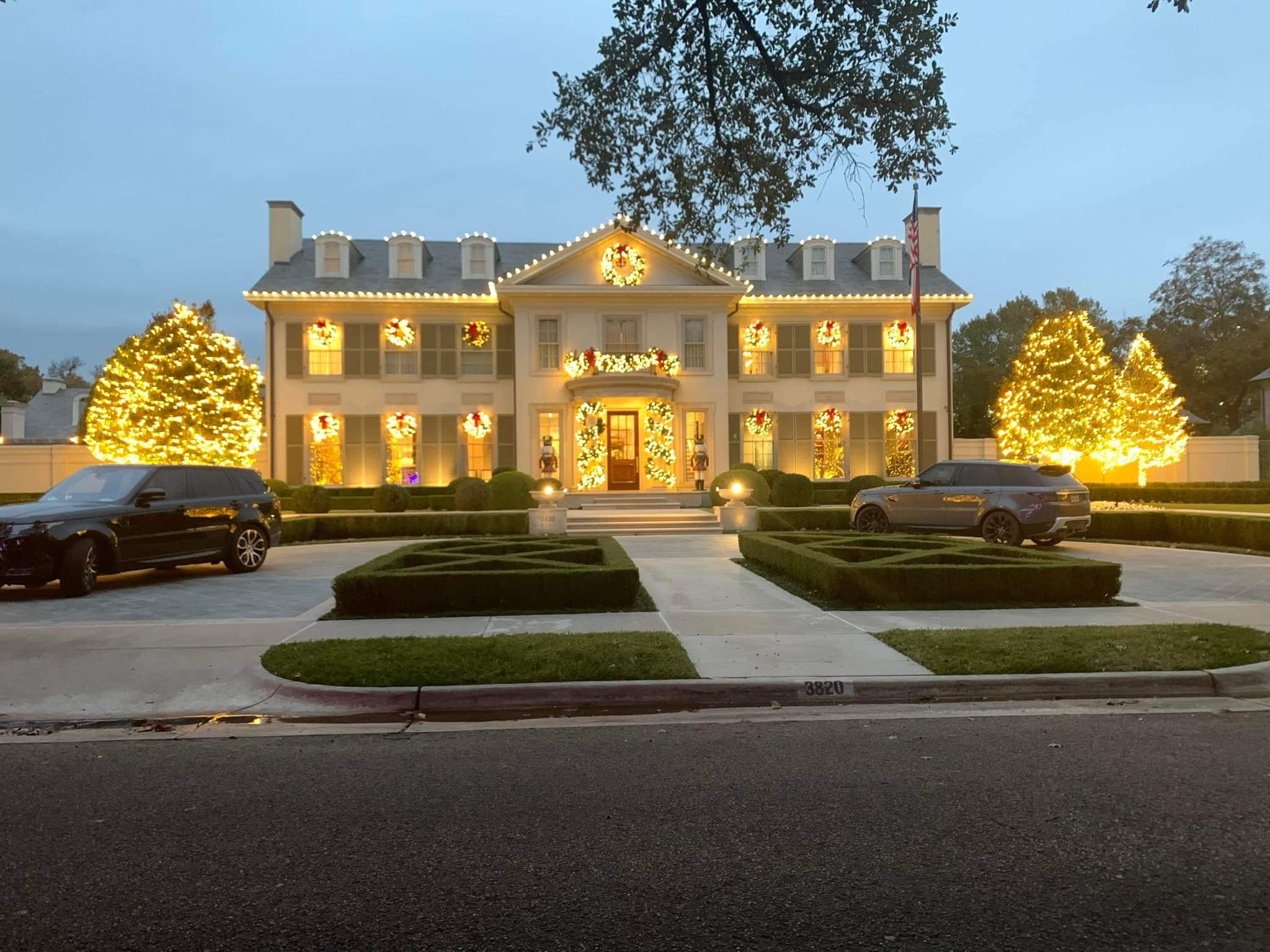 Beautifully lit home with Christmas lights