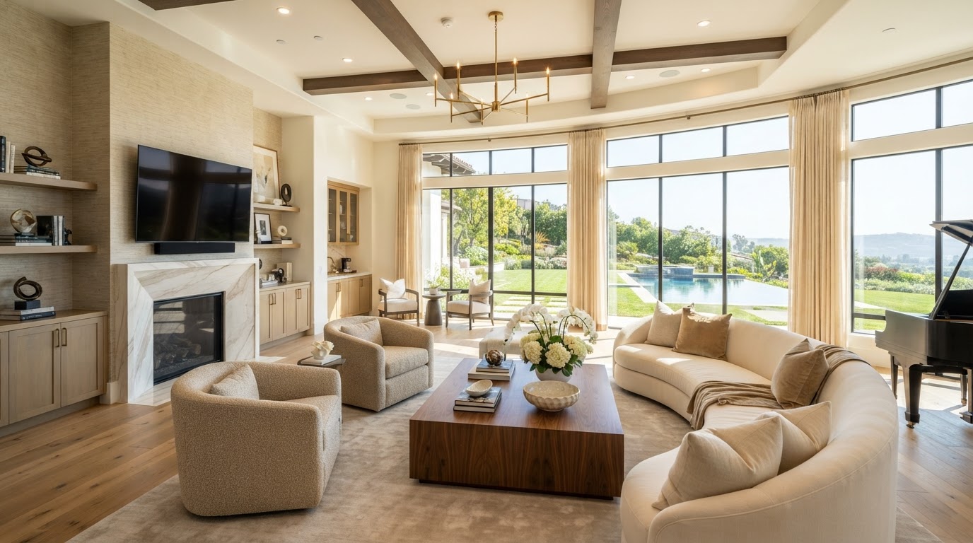 Professional HDR real estate interior photography of a luxury living room