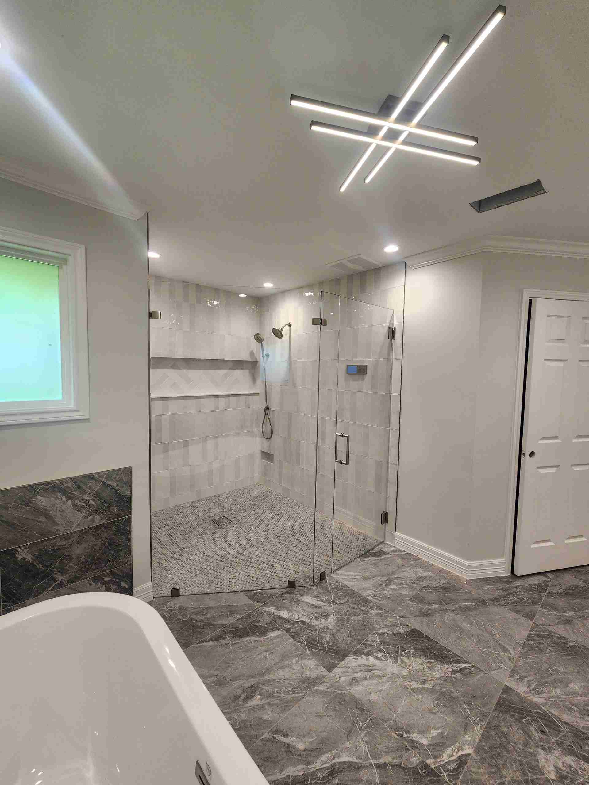 Neo-angle custom glass shower enclosure