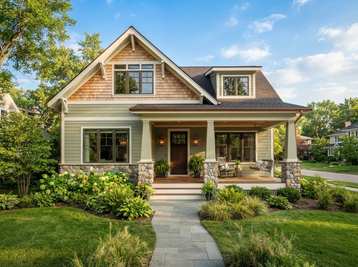 Renovated craftsman-style residential home exterior