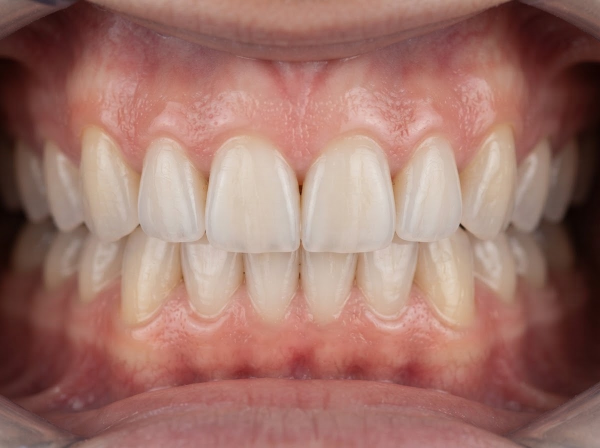 Natural-looking smile with dental veneers on the front teeth