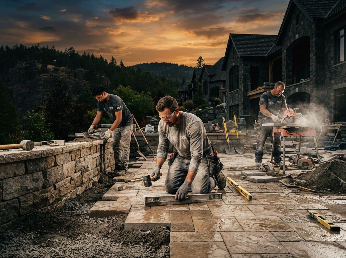 Hardscape contractor at work
