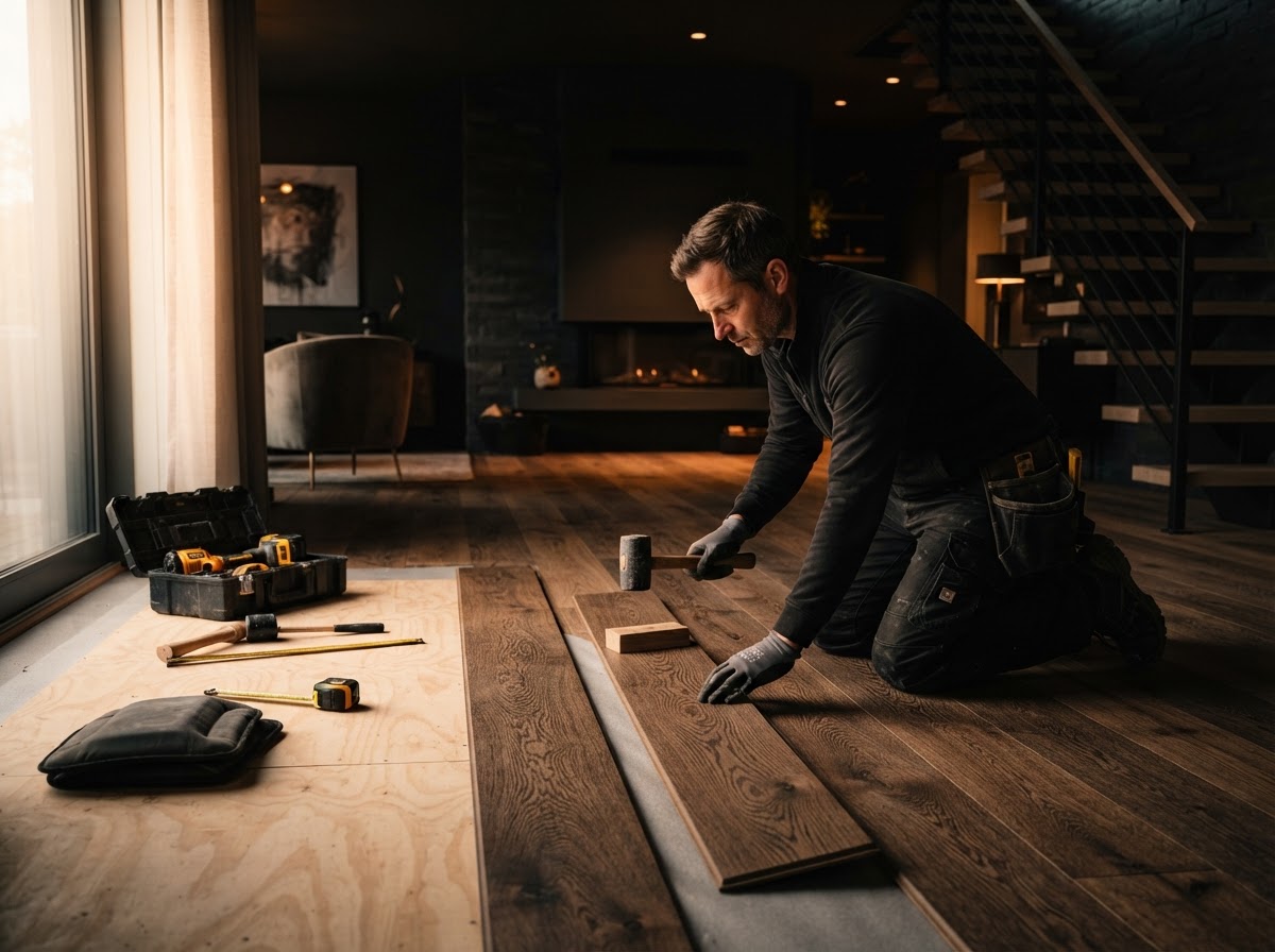 Flooring contractor at work