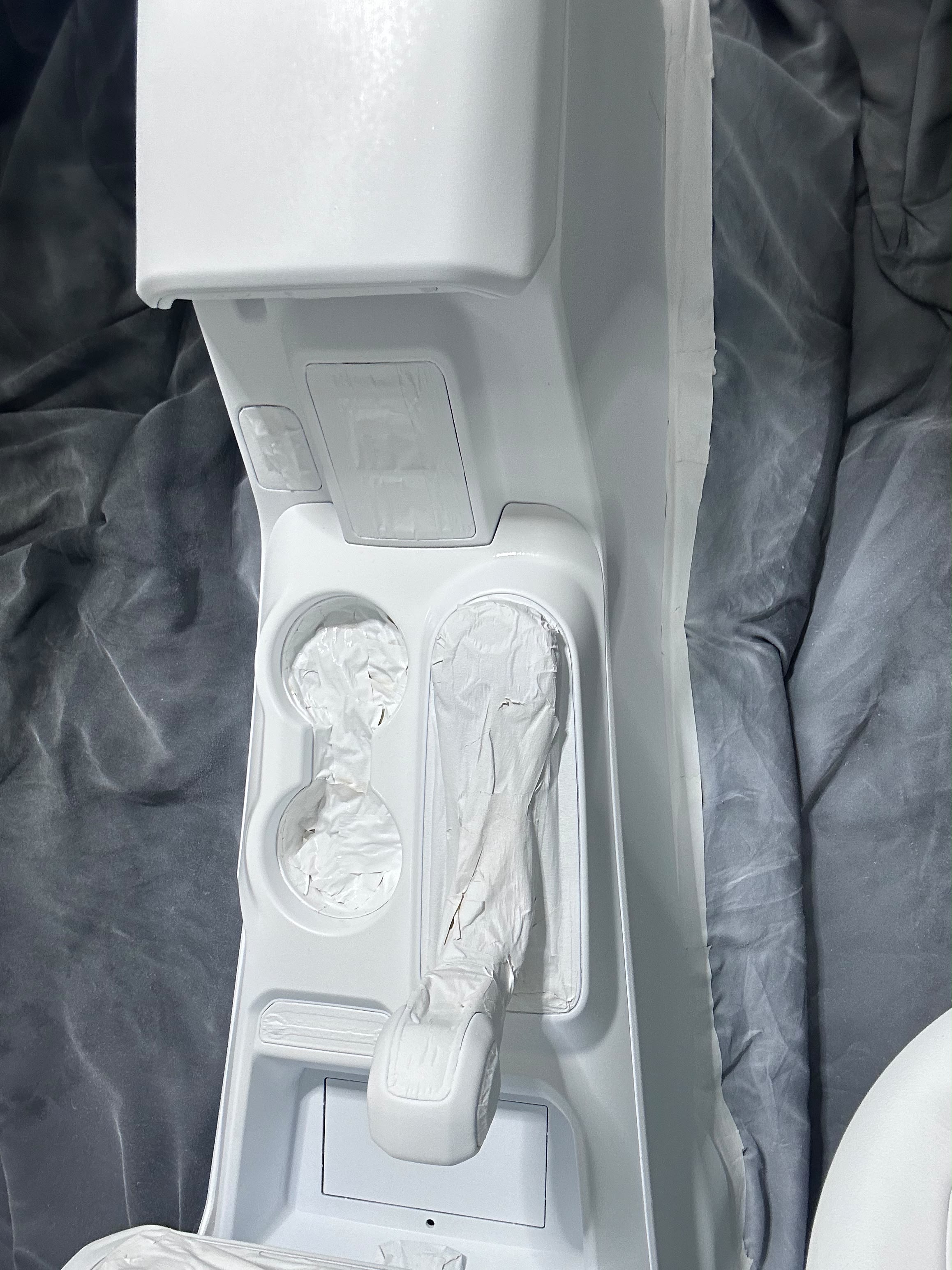 Ford Bronco interior center console and shifter housing masked and prepped for ceramic coating protection by Miracle Detailing Lindon UT