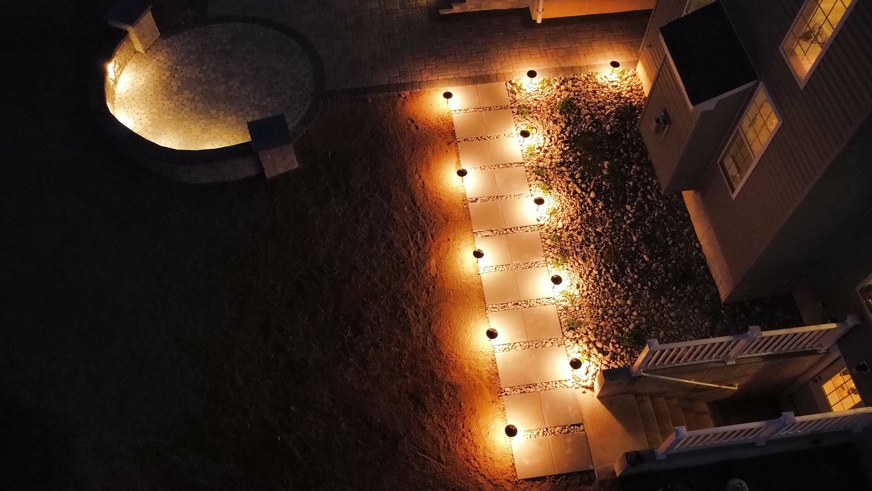 Overhead Drone Perspective: Custom Stepping Walkway & Patio