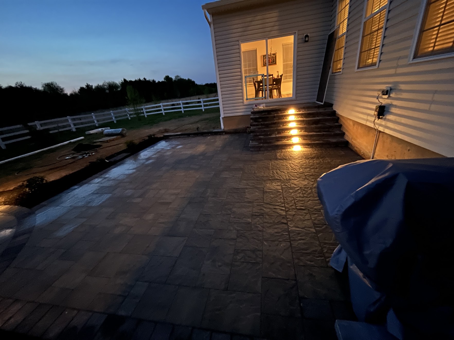 Custom Illuminated Masonry Steps & Large Paver Patio