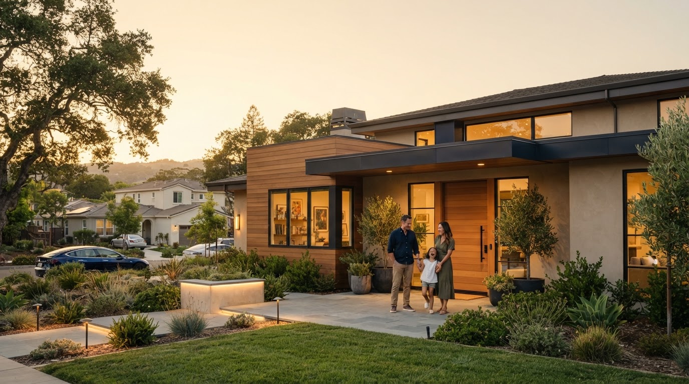 A modern Silicon Valley home at golden hour, representing the trusted local professional network around your home