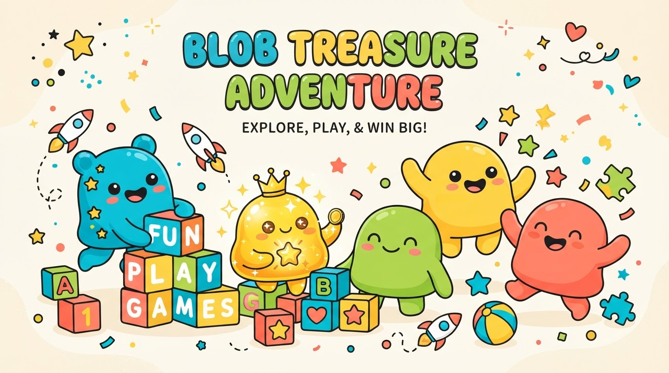 Colorful Rufus toy creatures playing together with confetti and a golden treasure toy