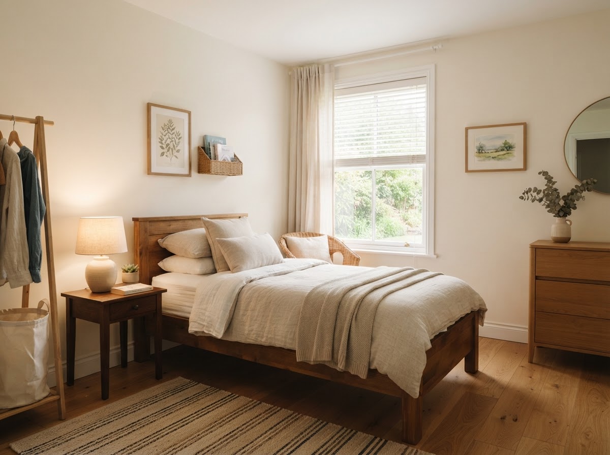 A clean, simply furnished private bedroom