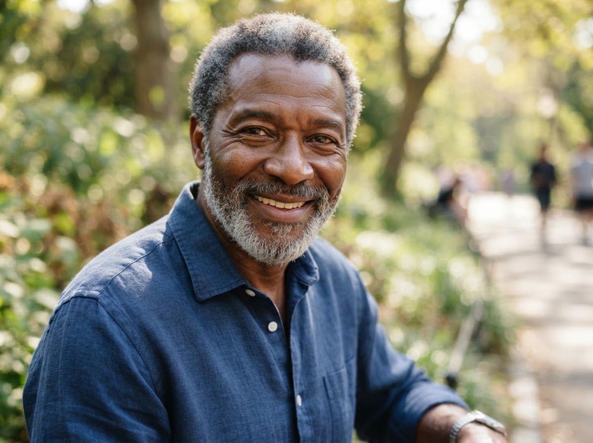 Active mature man smiling outdoors