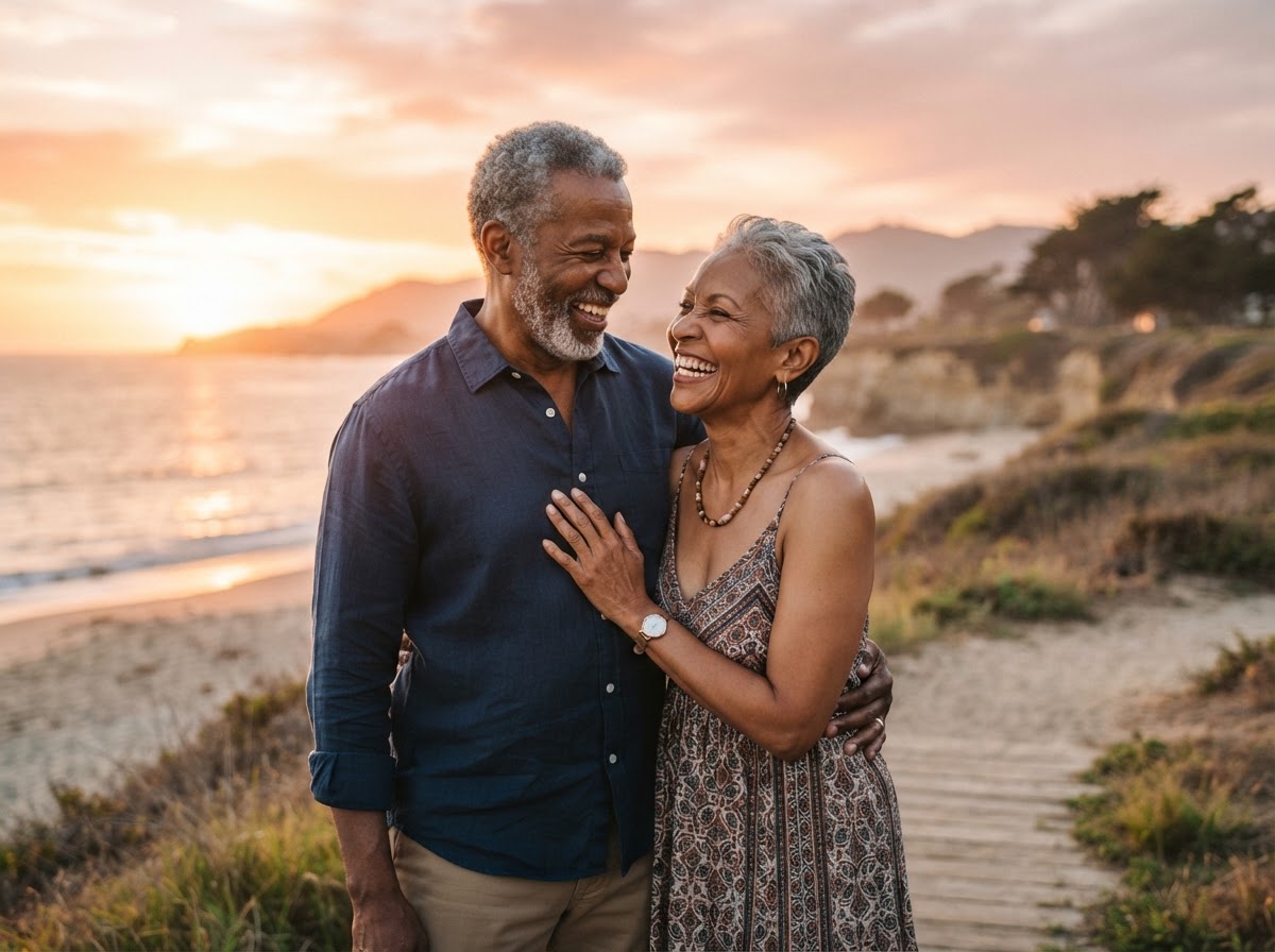 Happy senior couple smiling together outdoors