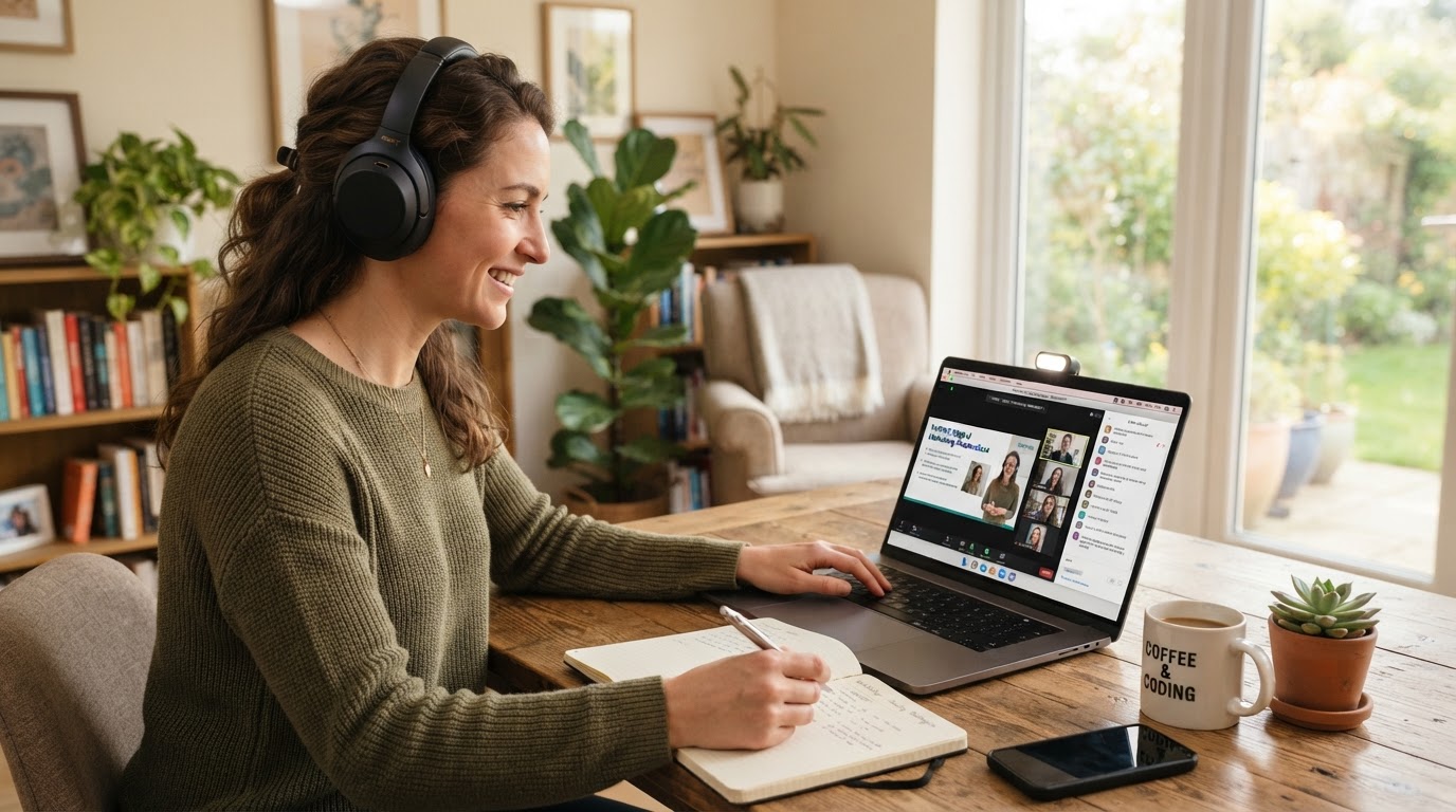 Live interactive online workshop stream on laptop