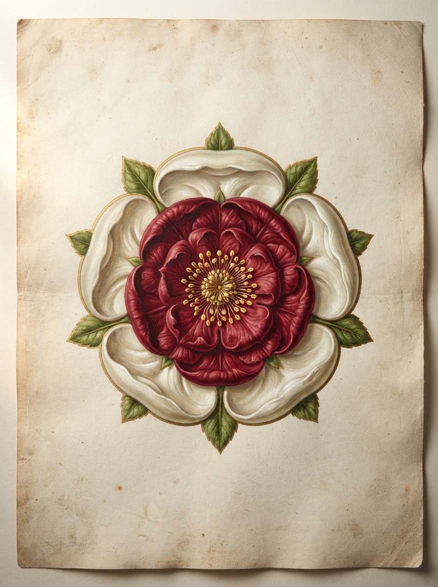 Tudor rose — the heraldic emblem uniting the red rose of Lancaster and the white rose of York