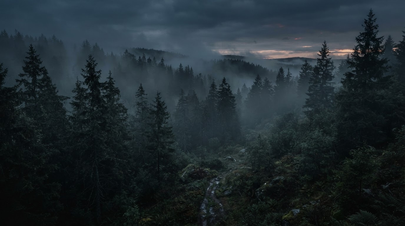 Moody foggy forest backdrop