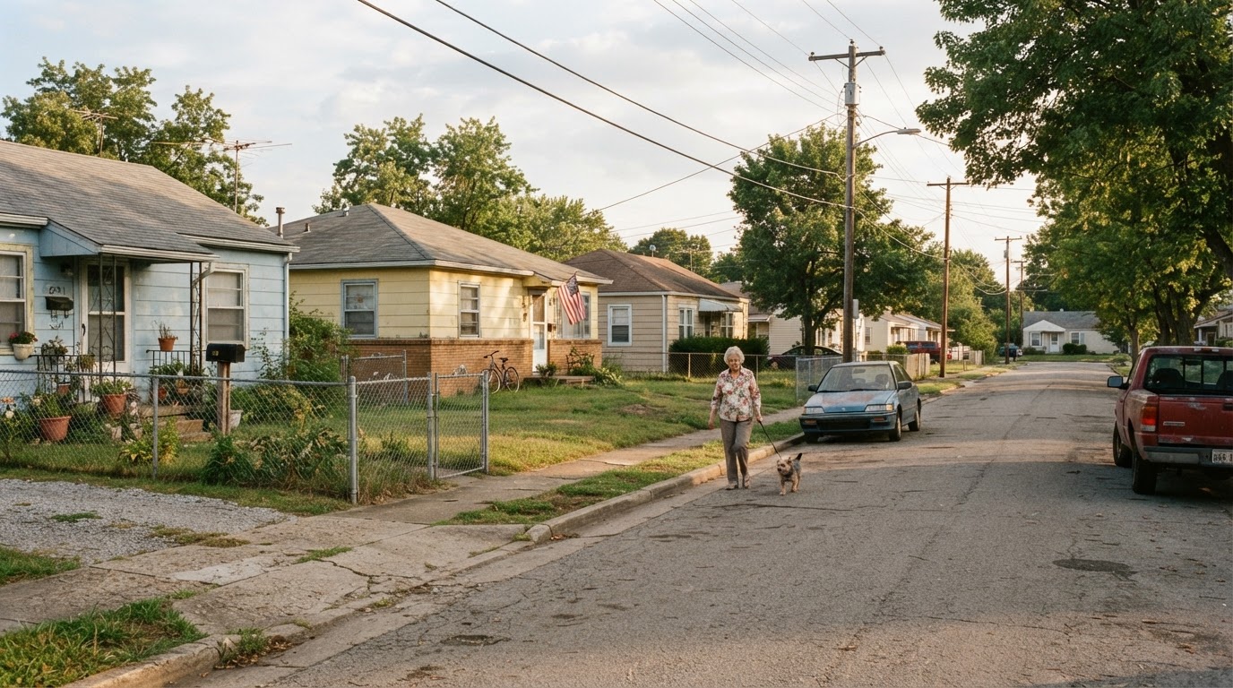 A modest residential street in a working neighborhood