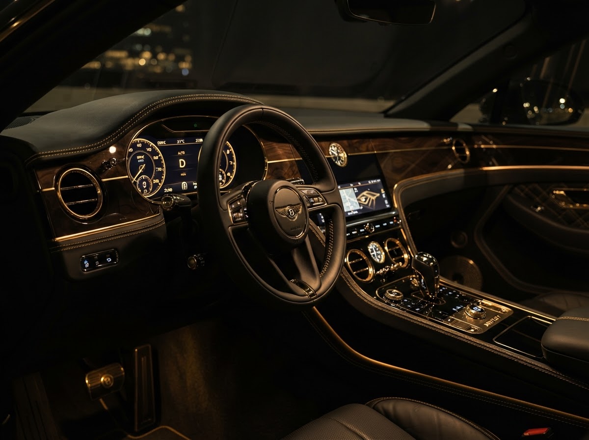 Premium car interior with gold accent stitching