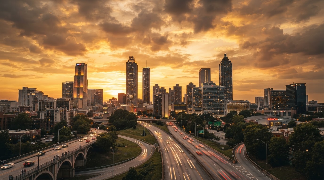 Atlanta Georgia downtown skyline at golden hour