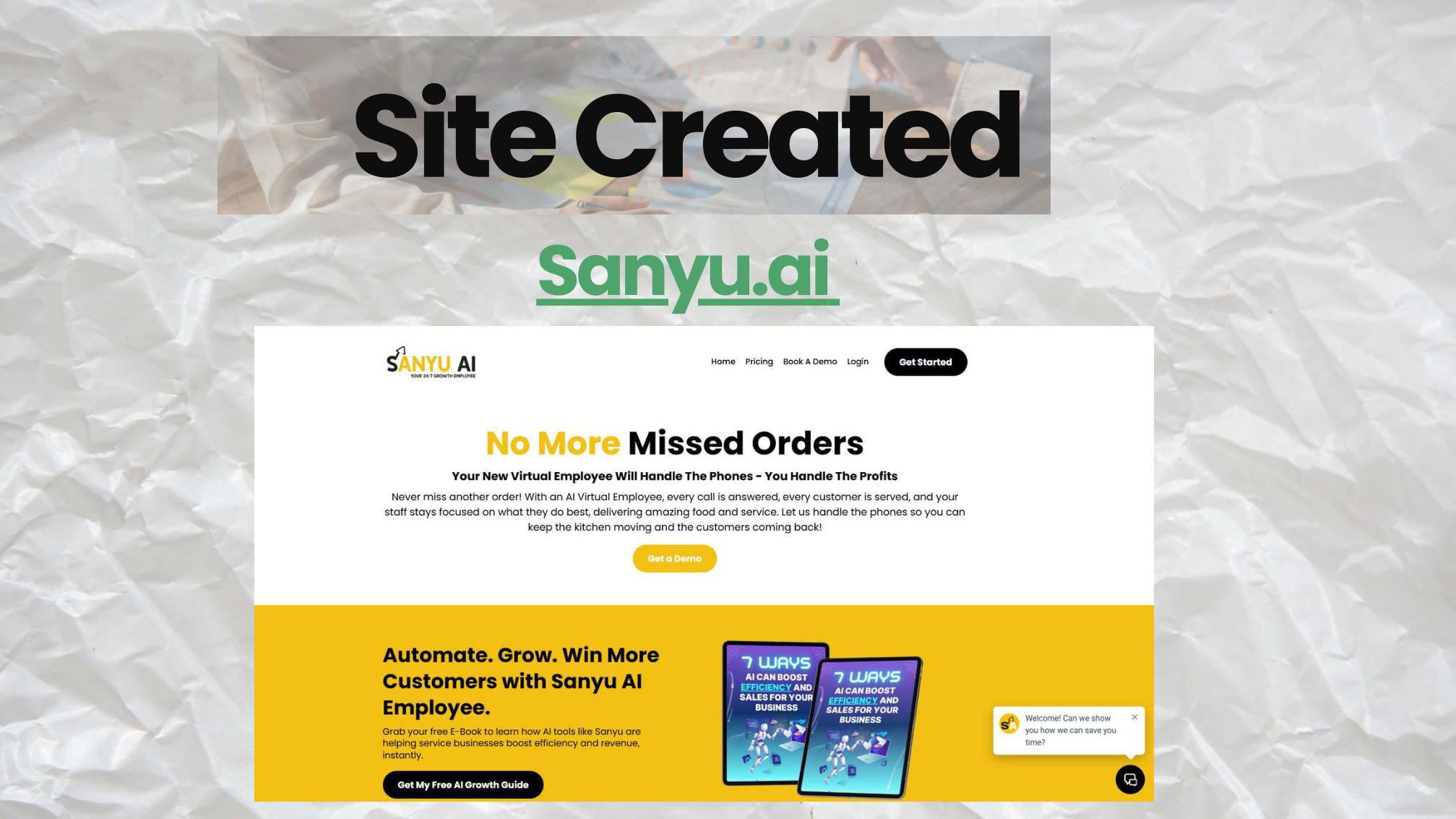 Sanyu.ai published homepage with hero headline and navigation