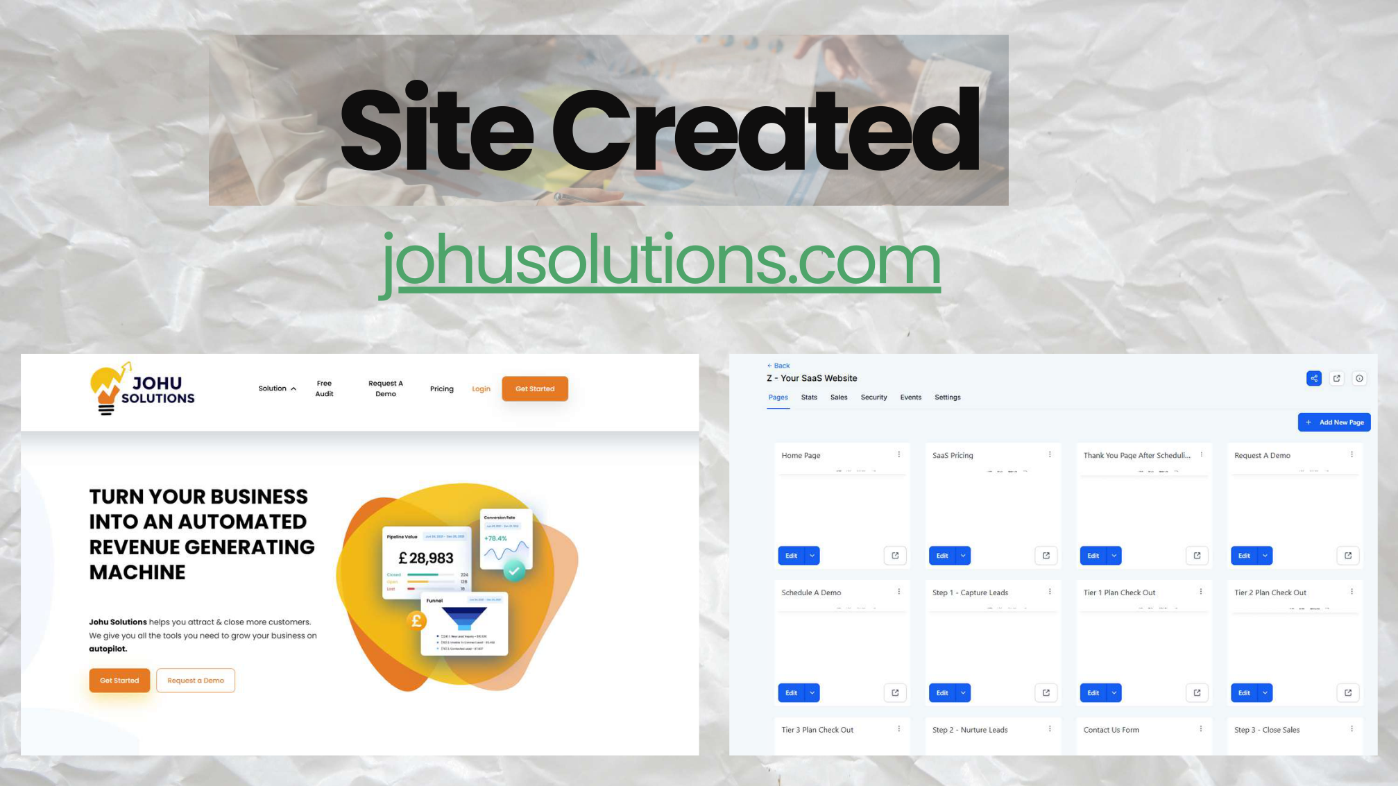 Johu Solutions published homepage with hero and call to action