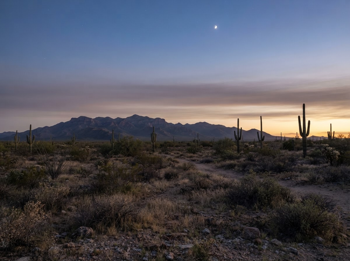 Privacy Policy Tucson Arizona desert at dusk with saguaro cacti
