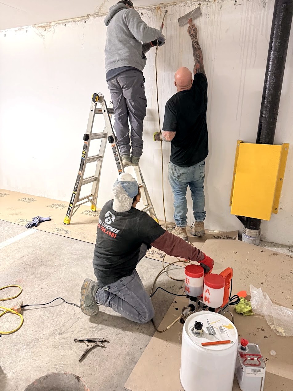 Can Concrete crew working on an interior concrete wall and ceiling repair area