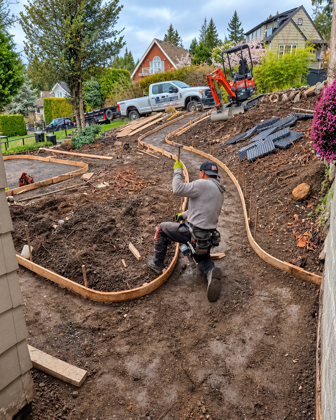 Can Concrete crew forming curved concrete pathways during site preparation