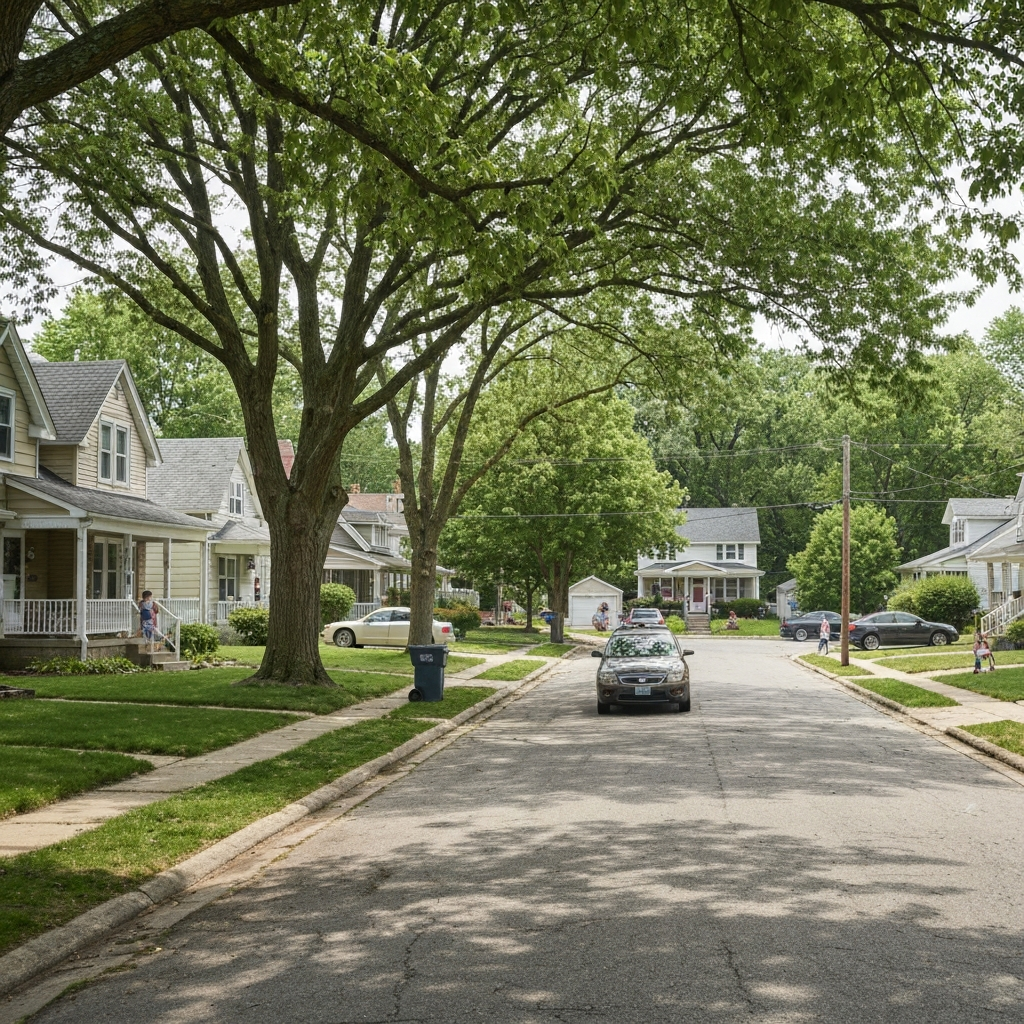 Residential neighborhood street in Springdale Ohio
