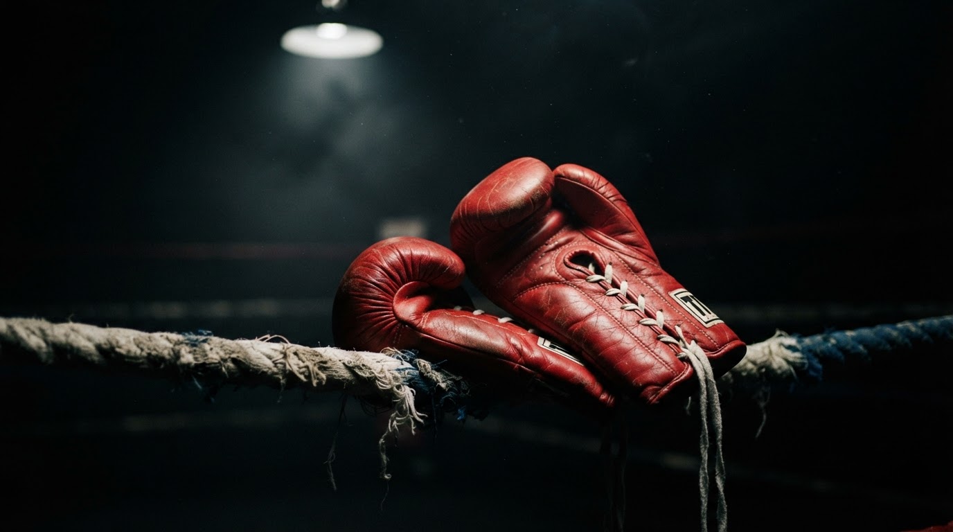 Boxing gloves on a ring rope