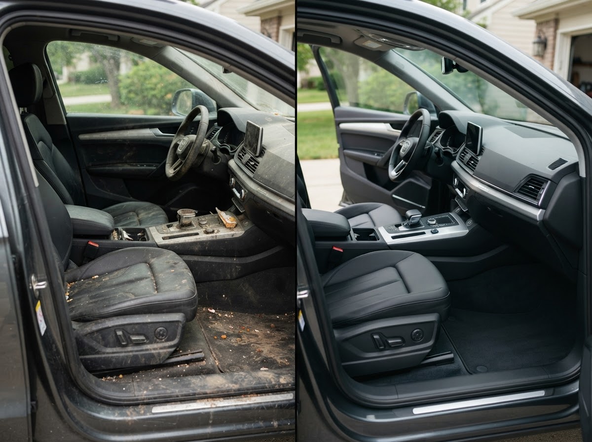 Before and after KlenCars Interior Detailing