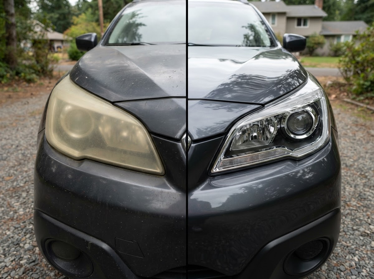 Before and after KlenCars Headlight Restoration