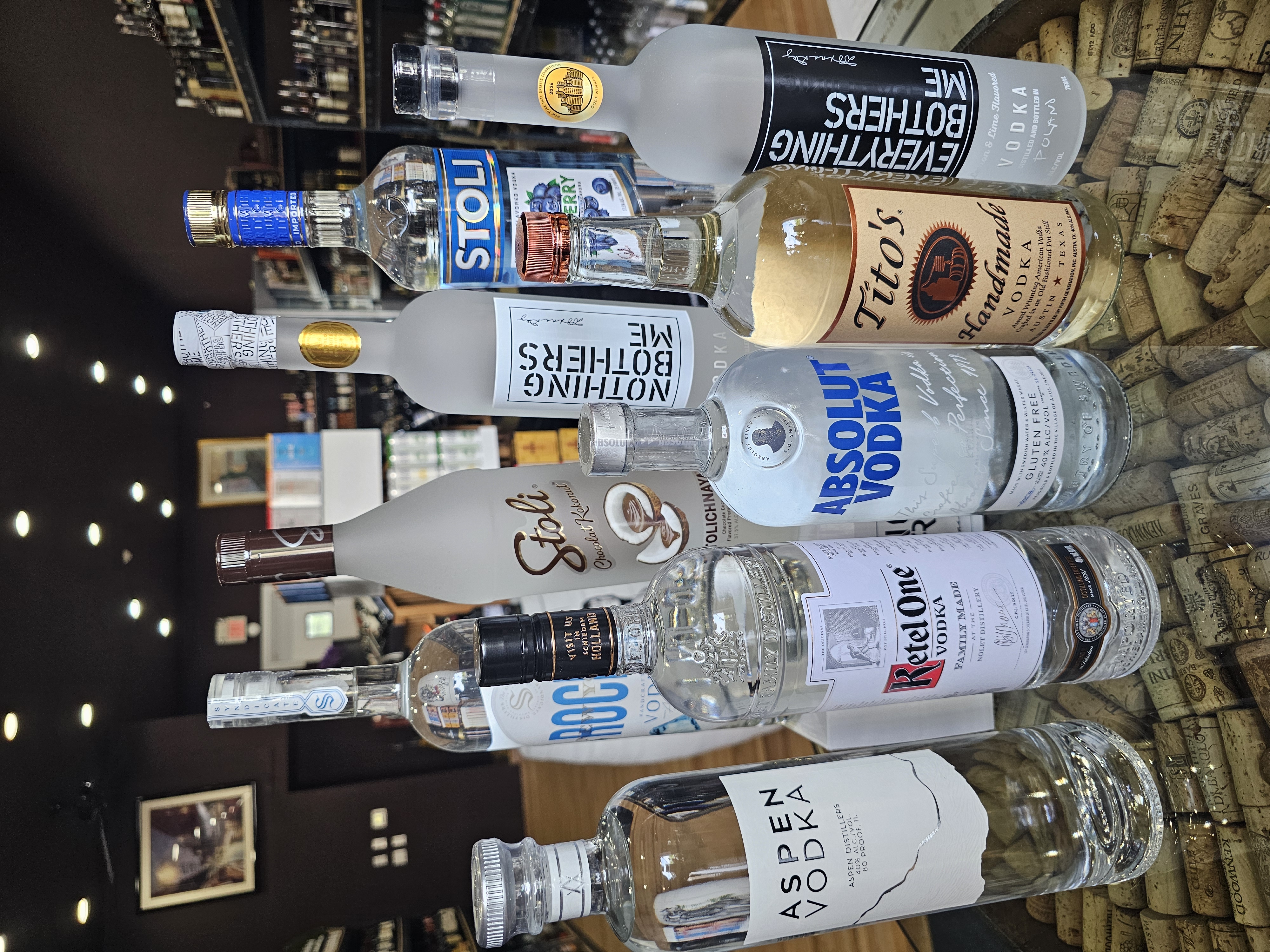 Premium vodka selection including Tito's, Ketel One, Stoli, and Absolut displayed at Tuckahoe Wine and Spirits in Tuckahoe NY