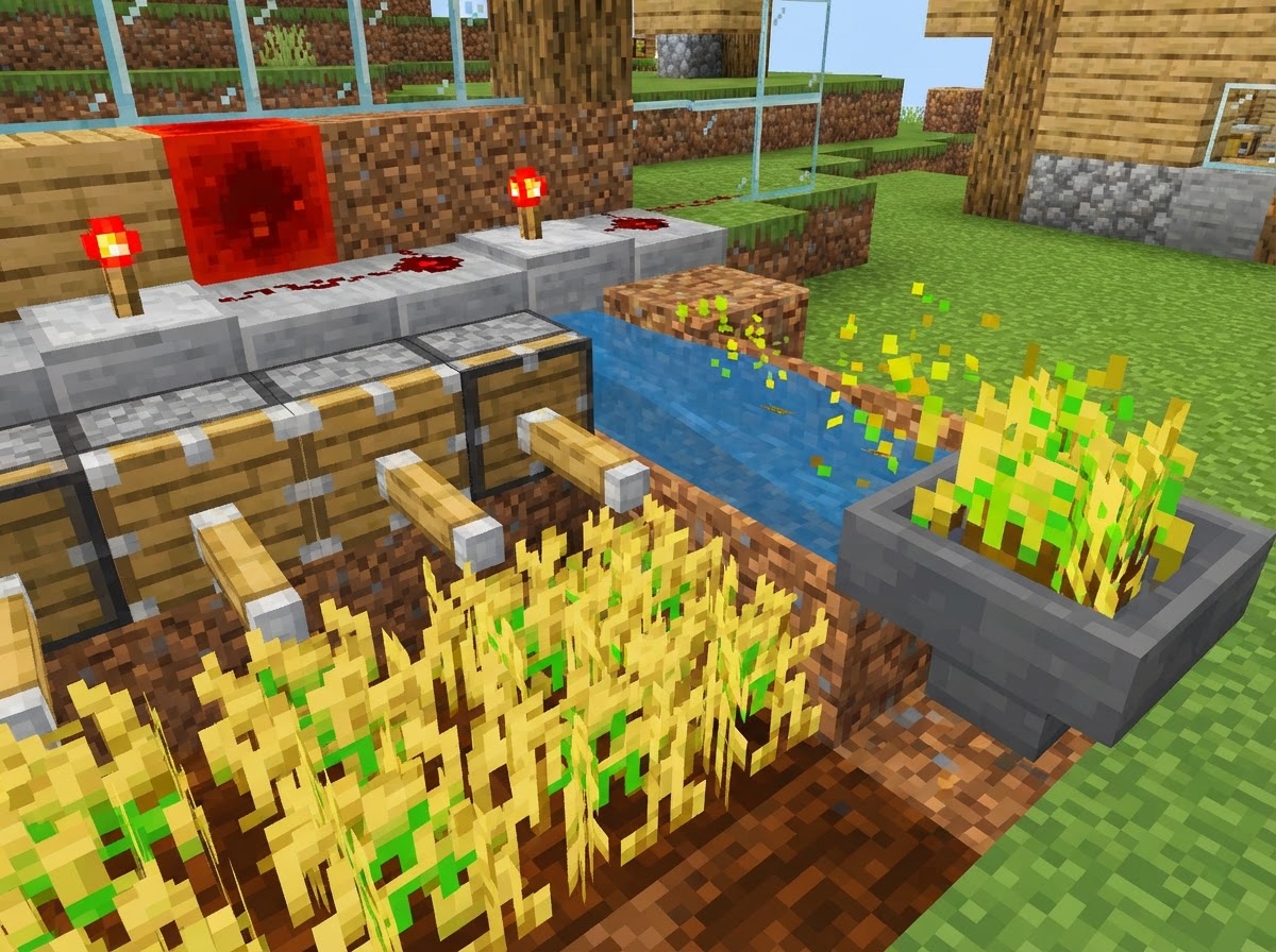 Redstone Farm — step 2: Add pistons & a hopper collection