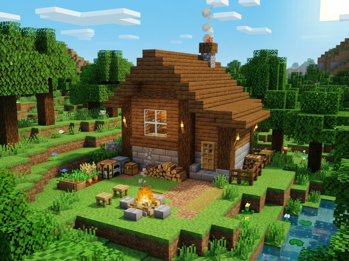 Survival Base — step 3: Roof it, add a door & windows