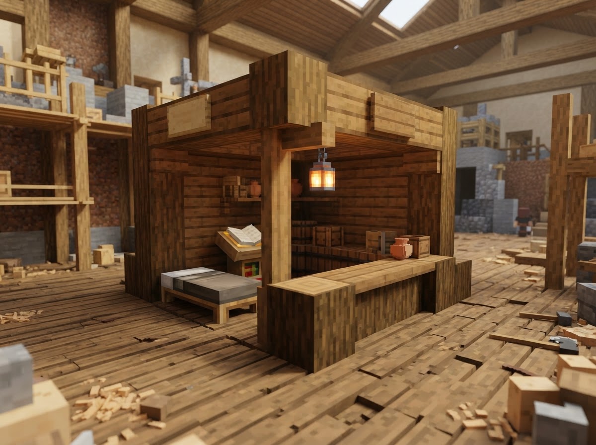 Villager Trading Hall — step 2: Add beds, lecterns & workstations