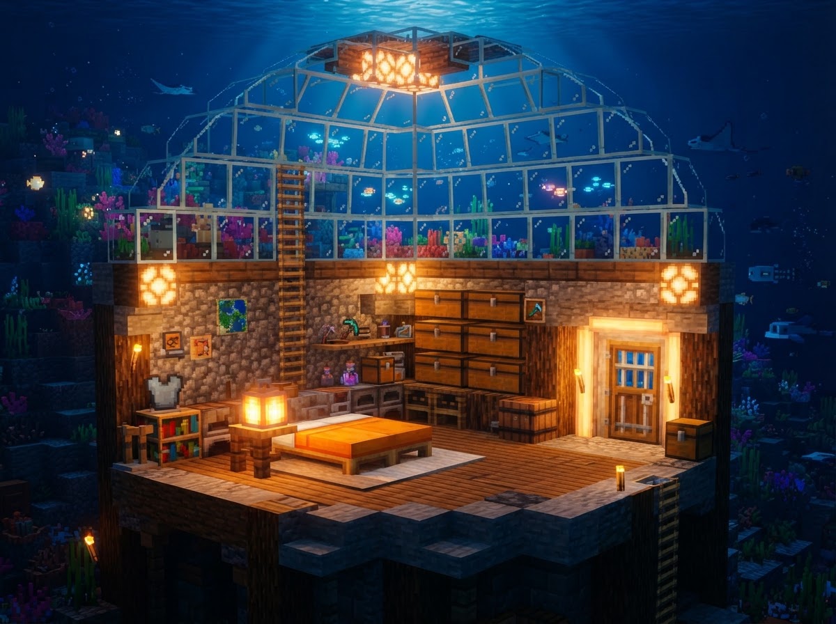 Underwater Base — step 3: Light it up & furnish inside