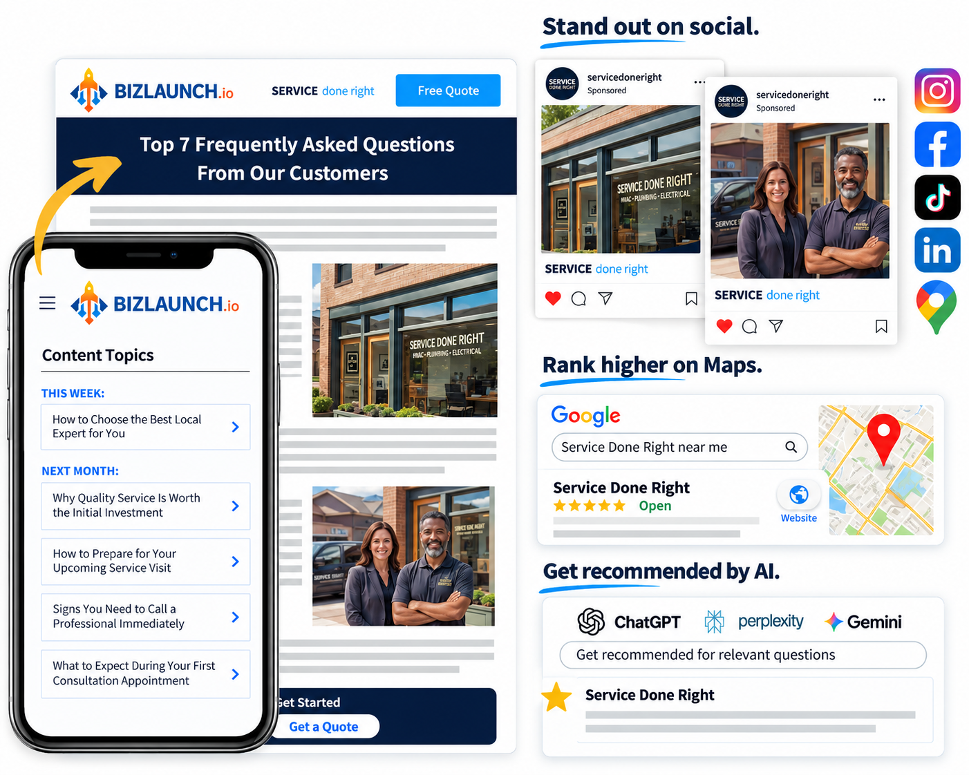 BizLaunch Google Search, Maps, Social and AI Search Visibility Ecosystem