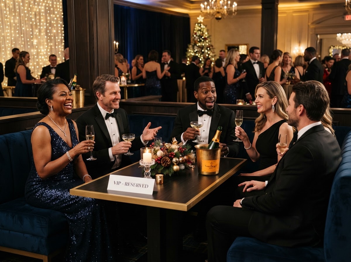 VIP experience at The Mayors' Holiday Gala — guests enjoying reserved lounge seating
