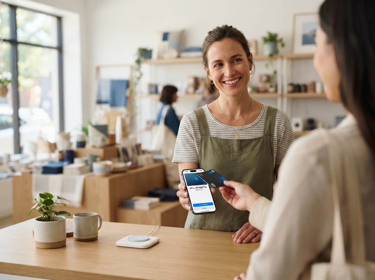 Business owner accepting a payment on a smartphone