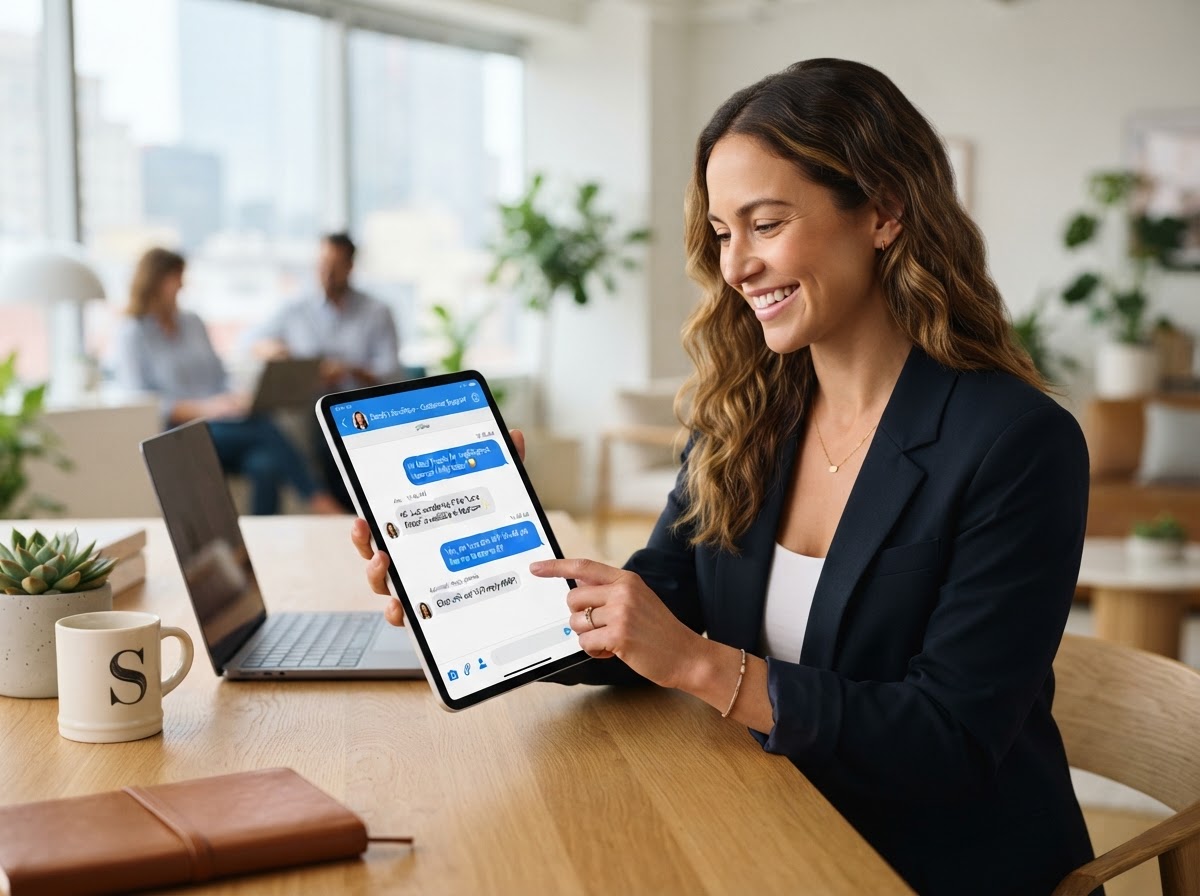 Business owner managing automated chat conversations on a tablet